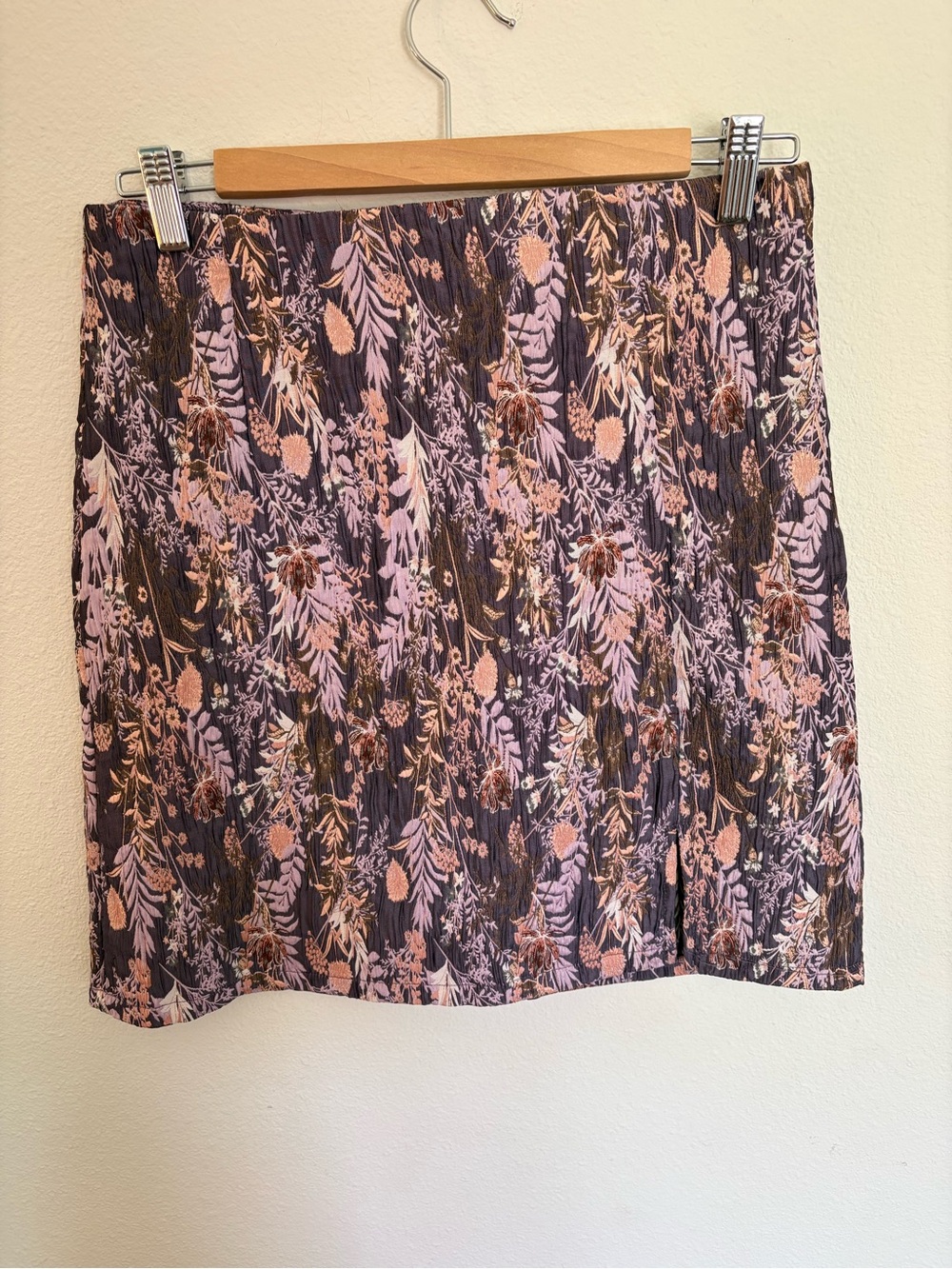 Textured Floral Mini Skirt - Pink and Brown